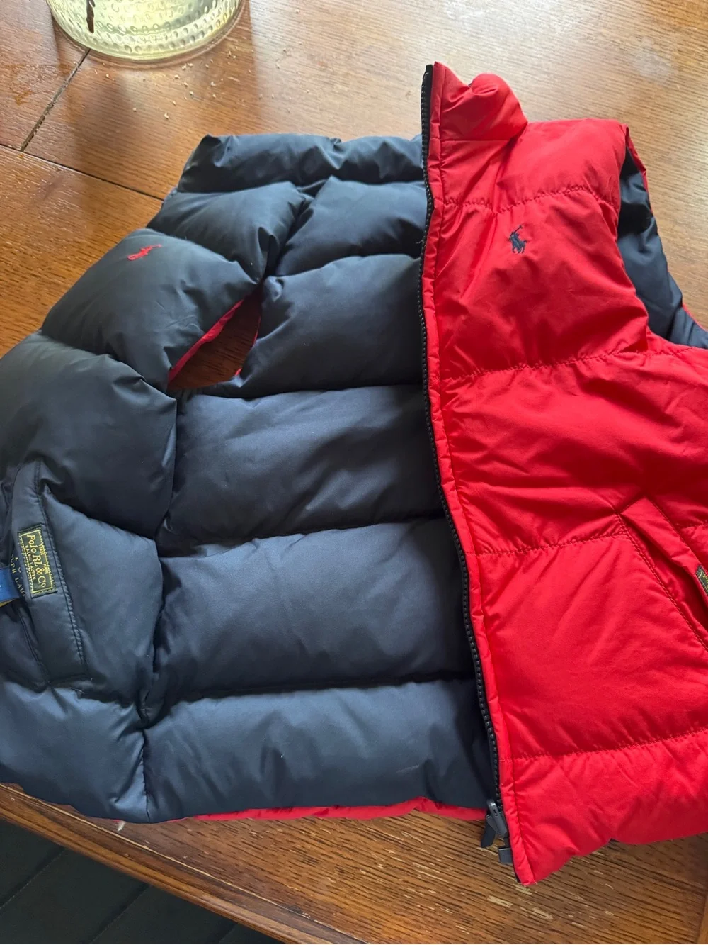Ralph Lauren Reversible Down Puffer Vest in Red and Navy Blue-kids size 7